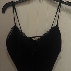 La Hearts Black Ribbed Lace-Trim Cami Size M